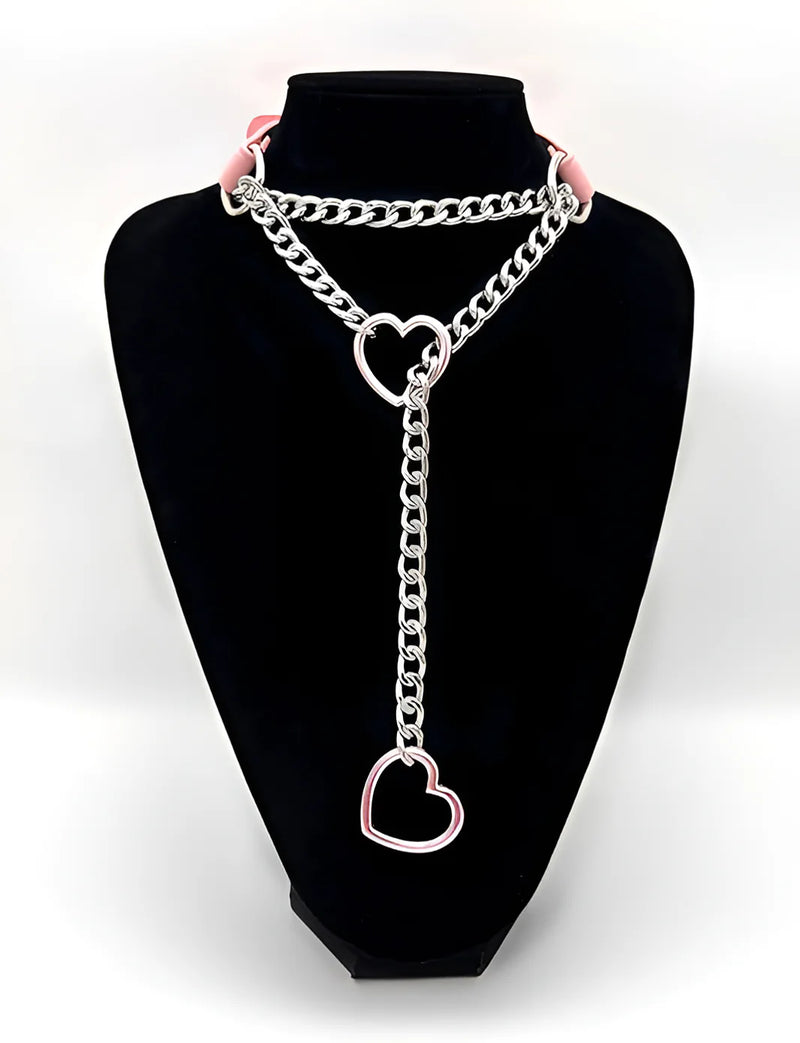 Heart Slip Chain Leather Choker Collar