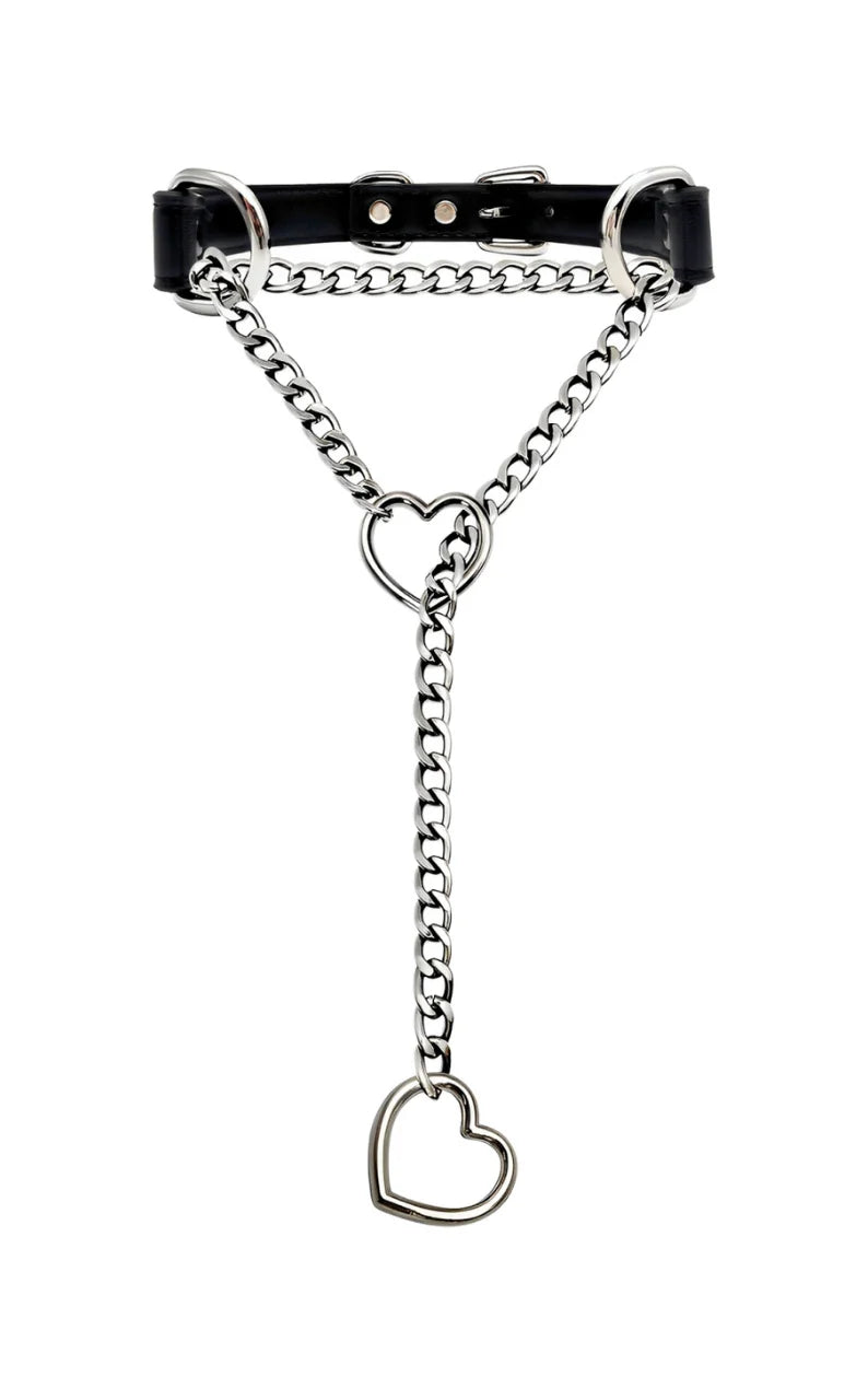 Heart Slip Chain Leather Choker Collar